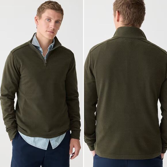 J Crew Mens Seaboard Soft Knit Half Zip Olive Dark‎ Moss Sweater XL Pullover - Picture 1 of 8